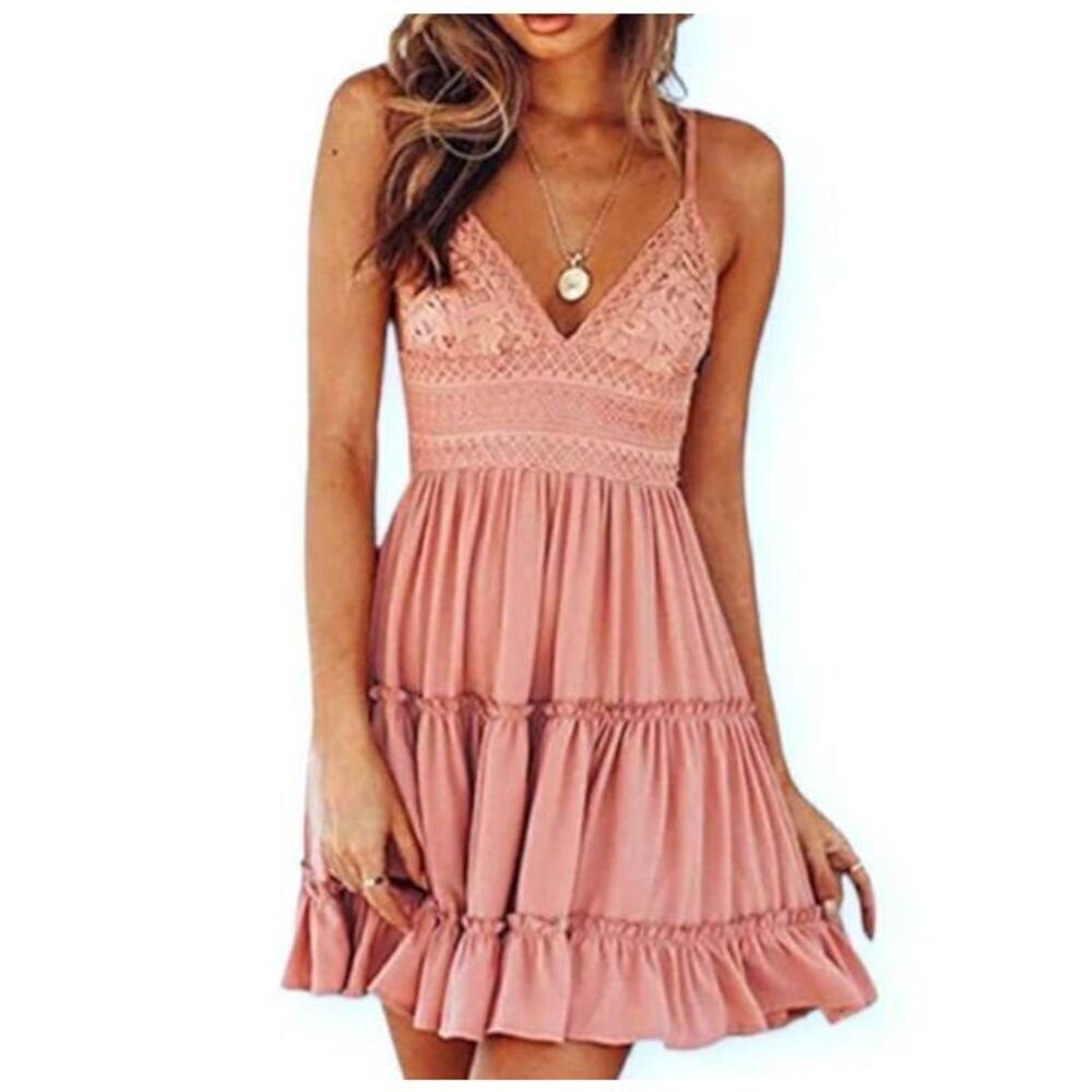 Hirigen PEACH/PINK CROCHET TOP DRESS SZ.S EUC.